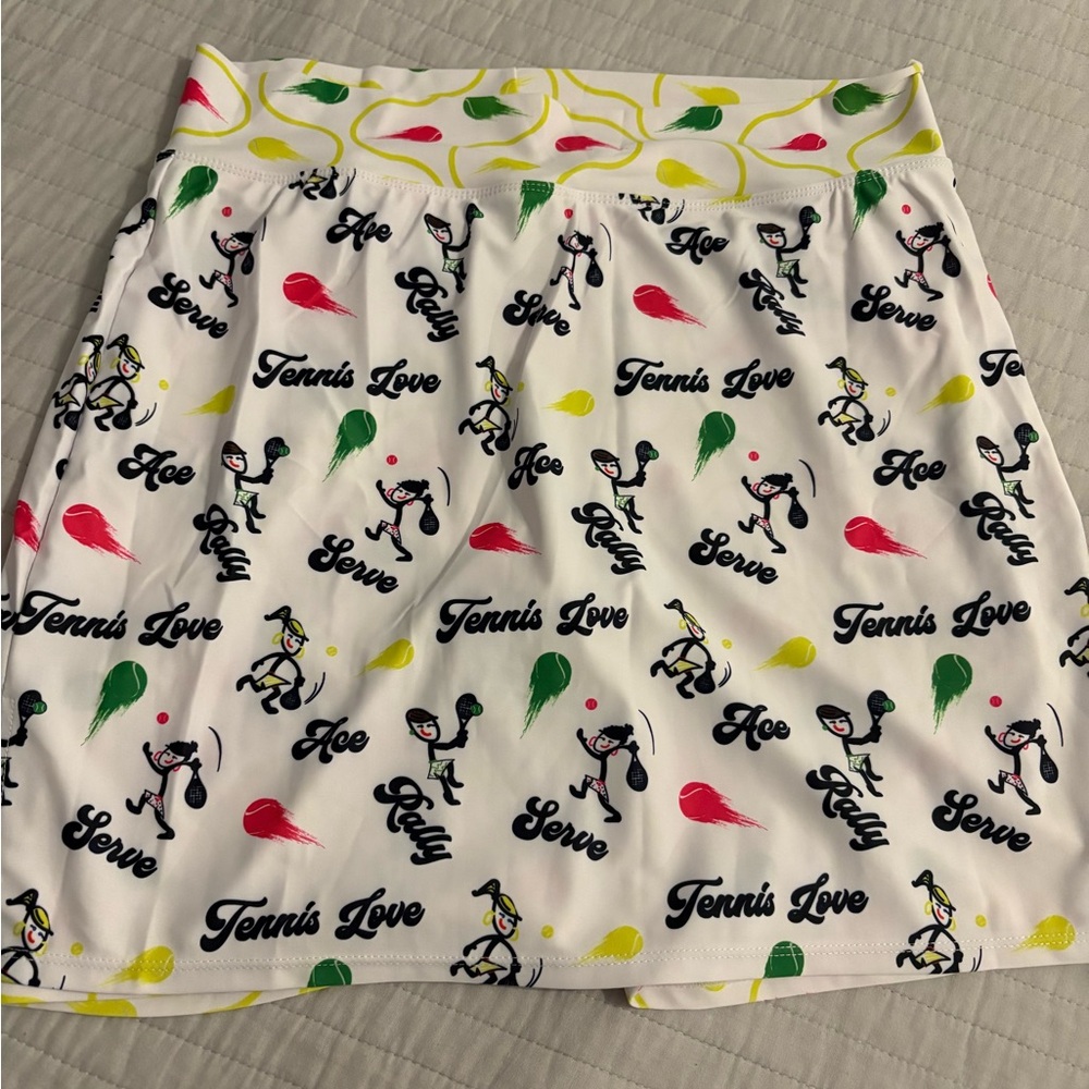 Women's Skirt - White, athletic, Skort Obsession, XL, tennis print